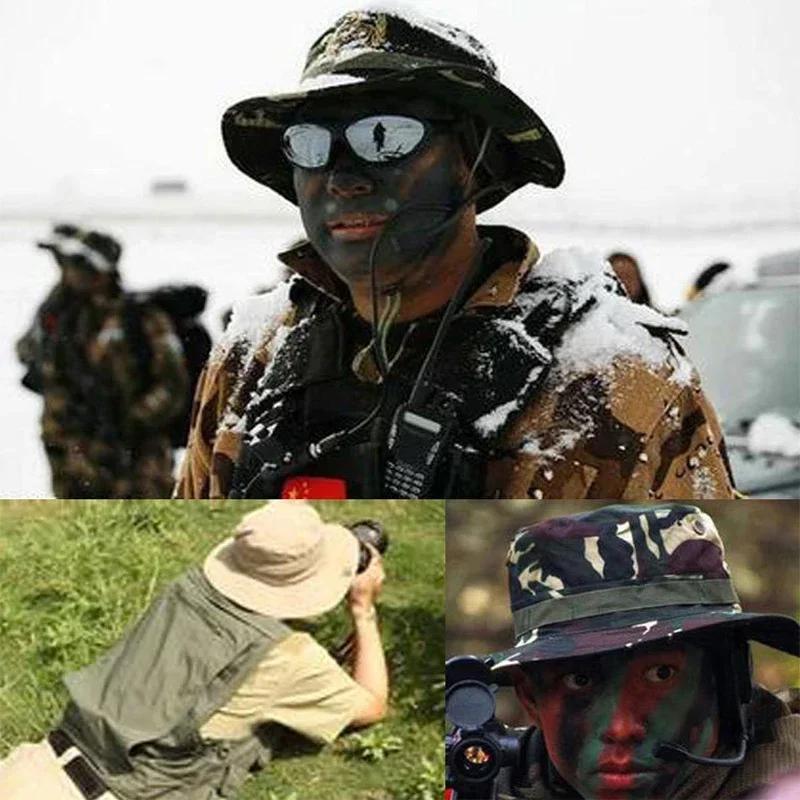 남성용 여름 멀티캠 하이킹 모자, 야외 육군 바라클라바 모자, 통기성 사냥 전술 자외선 차단 위장 양동이